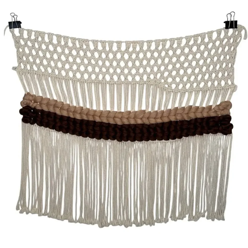 Large 39x34 Boho Macrame Wall Hanging Fringe Neutral Decor